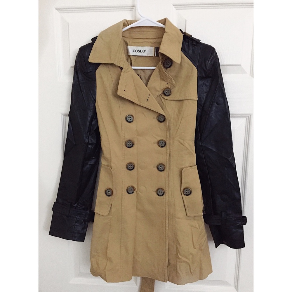 🔥LASTDAY🔥Trench coat with faux leather sleeves